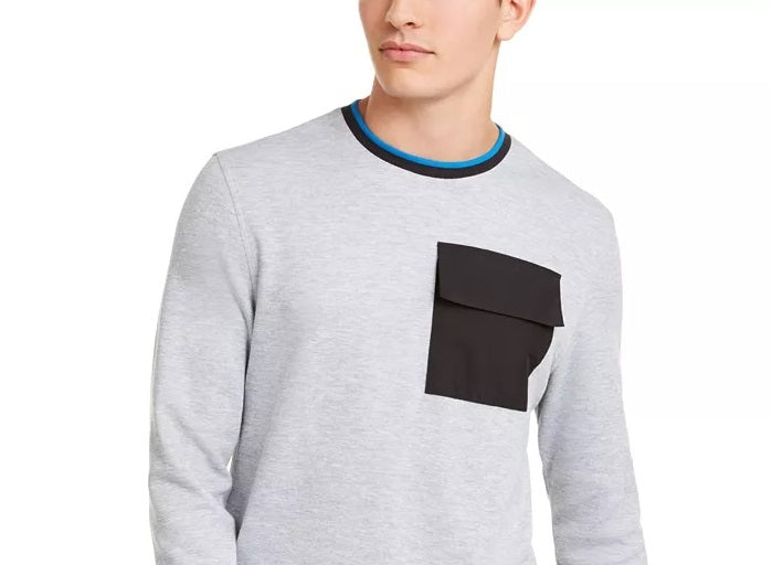 Moletom masculino Alfani com bolso mesclado e gola redonda, cinza, tamanho pequeno