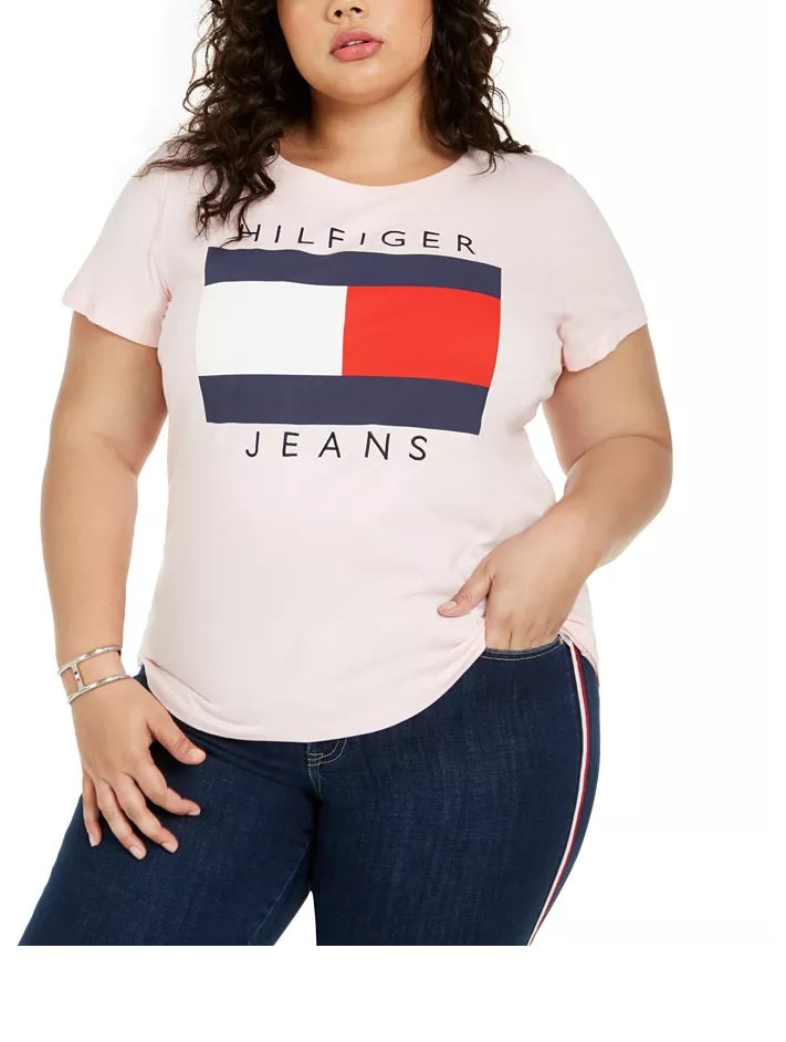 Camiseta Tommy Hilfiger Plus Cotton Logo Feminina Branca Tamanho 0X