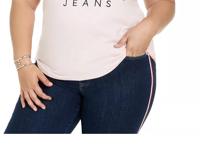 Camiseta Tommy Hilfiger Plus Cotton Logo Feminina Branca Tamanho 0X