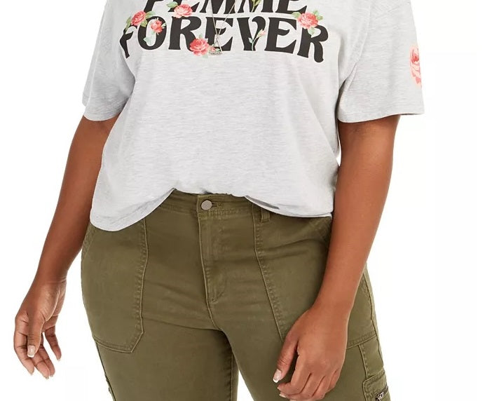 Camiseta feminina Love Tribe Plus Femme Forever Cropped Cinza Tamanho 1X