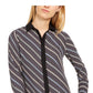 Blusa feminina listrada de manga comprida com gola Anne Klein, preta, tamanho grande