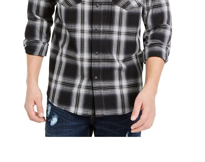 Camisa social masculina com gola estampada Sun + Stone, preta, tamanho pequeno