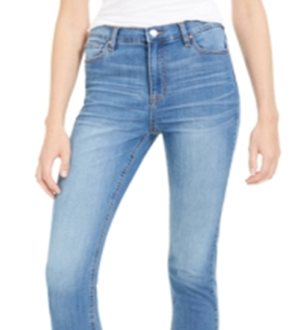 Calça jeans skinny feminina rosa celebridade, cintura alta, azul, tamanho 7