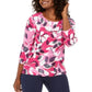JM Collection Top feminino metálico estampado rosa tamanho médio