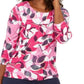 JM Collection Top feminino metálico estampado rosa tamanho médio