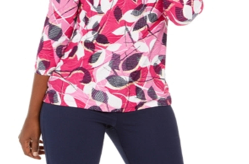 JM Collection Top feminino metálico estampado rosa tamanho médio