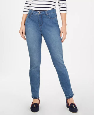 Calça jeans skinny feminina Charter Club Tummy Control com punho desfiado, azul, tamanho 4