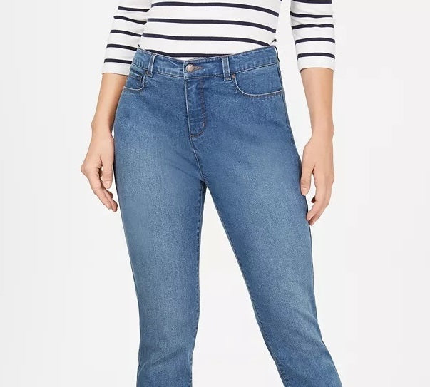 Calça jeans skinny feminina Charter Club Tummy Control com punho desfiado, azul, tamanho 4