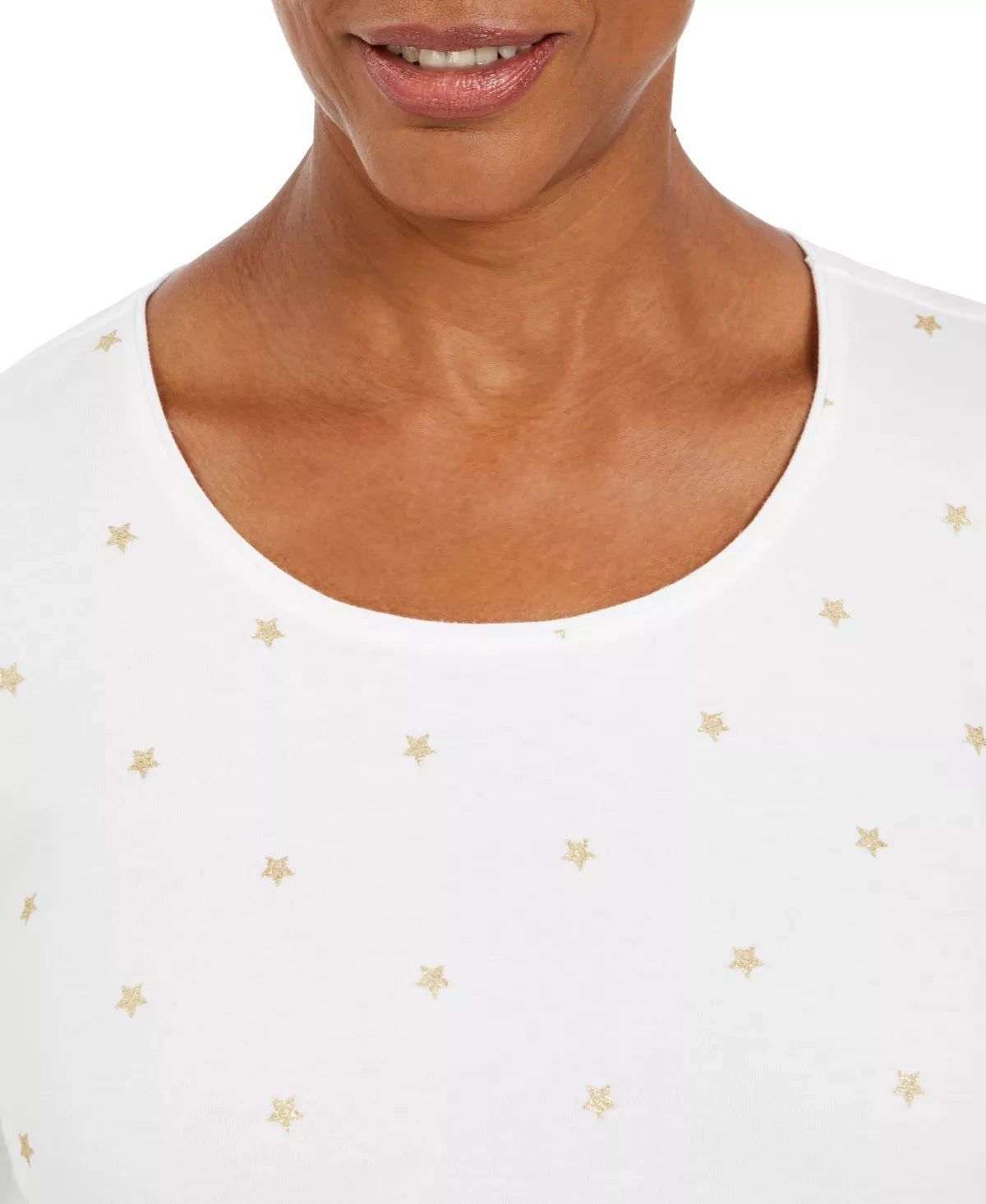 Camisa feminina Karen Scott com estampa de estrela brilhante, branca, tamanho P