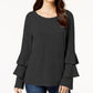 Blusa feminina estilo &amp; co com mangas em camadas, preta, tamanho pequeno
