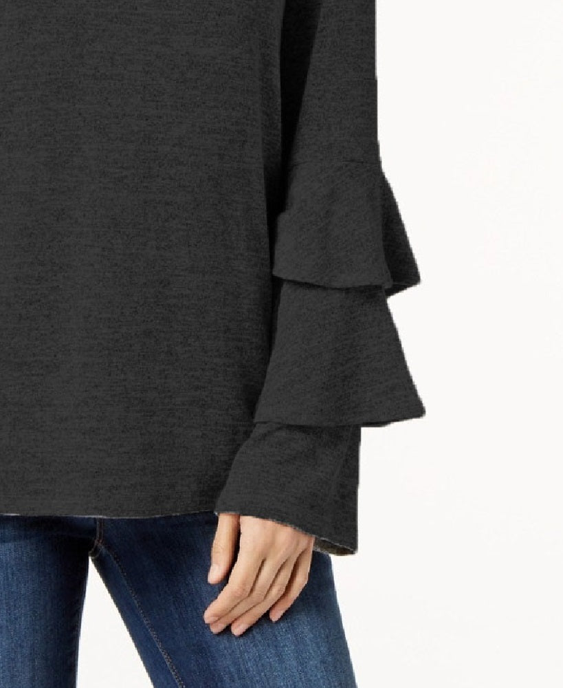 Blusa feminina estilo &amp; co com mangas em camadas, preta, tamanho pequeno