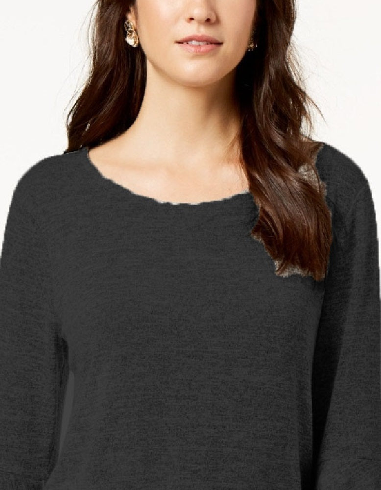 Blusa feminina estilo &amp; co com mangas em camadas, preta, tamanho pequeno