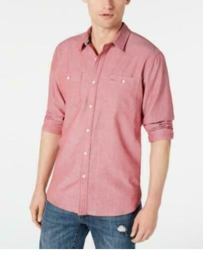 Camisa masculina American Rag Micro Herringbone rosa tamanho grande