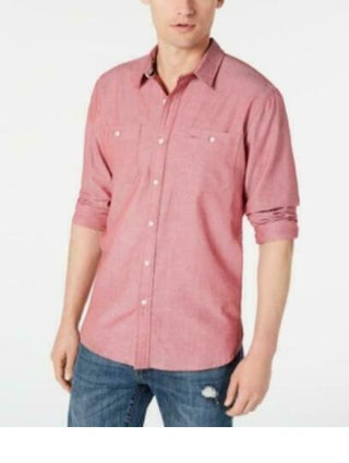 Camisa masculina American Rag Micro Herringbone rosa tamanho grande