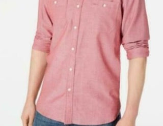 Camisa masculina American Rag Micro Herringbone rosa tamanho grande