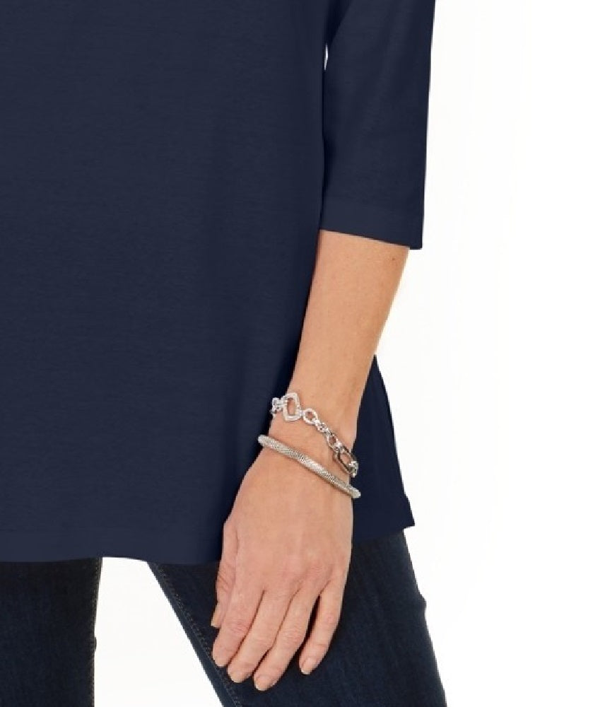 Karen Scott Blusa Feminina de Algodão com Tachas e Gola Dividida Azul Tamanho XS