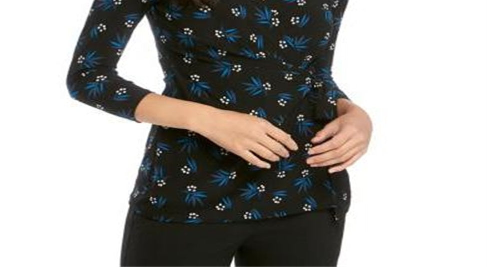 Blusa envelope estampada feminina Anne Klein, preta, tamanho M