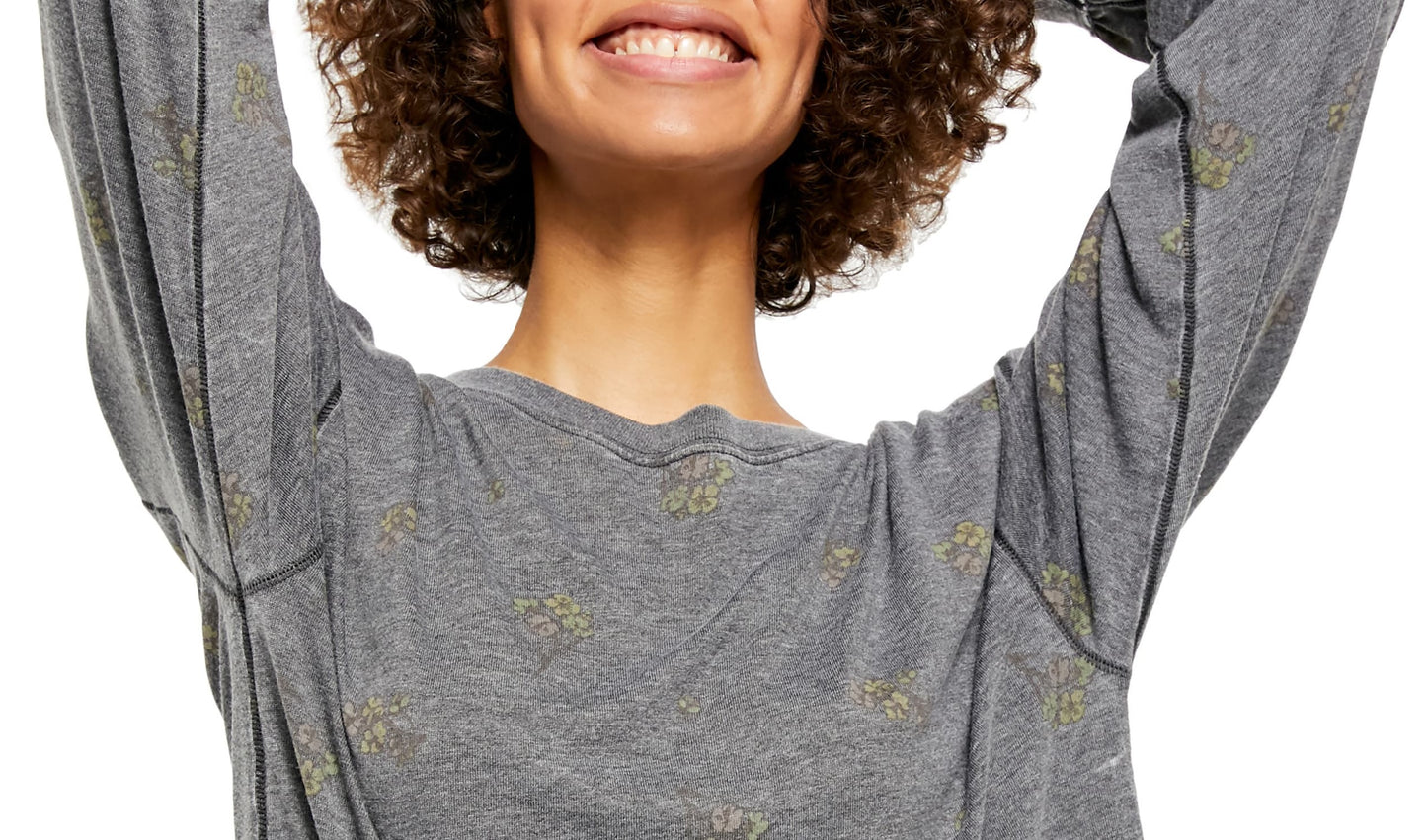 Camisetas femininas Free People Camo Arielle Manga Longa Cinza Tamanho X-S