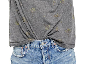 Camisetas femininas Free People Camo Arielle Manga Longa Cinza Tamanho X-S