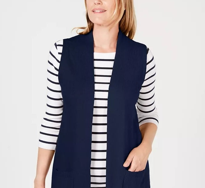 Karen Scott Colete Feminino Petite Aberto na Frente Azul Tamanho 44