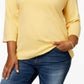 Blusa feminina Karen Scott de algodão com manga 3/4, amarela, tamanho pequeno