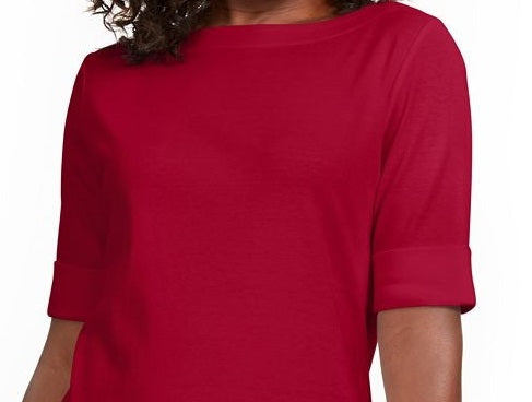 Túnica feminina Karen Scott com mangas curtas e acabamento em tachas, vermelha, tamanho pequeno