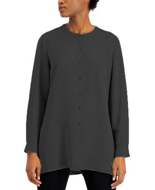 Blusa túnica feminina Alfani com botões, preta, tamanho grande