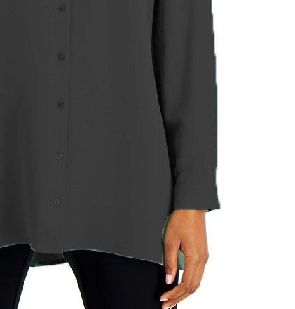 Blusa túnica feminina Alfani com botões, preta, tamanho grande