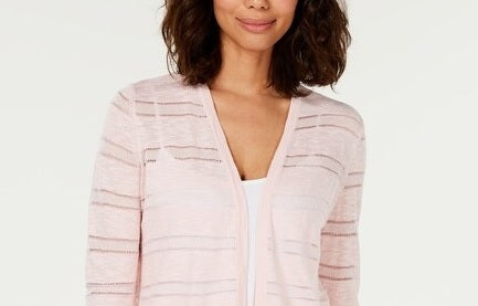 Cardigan feminino listrado Pointelle Charter Club rosa tamanho X-G