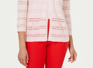 Cardigan feminino listrado Pointelle Charter Club rosa tamanho X-G
