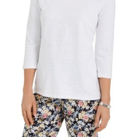 Blusa estampada feminina Charter Club manga 3/4 branca tamanho médio