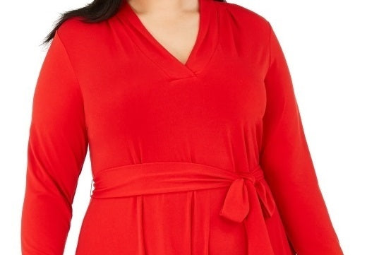 Vestido feminino com cinto Charter Club vermelho, tamanho quadrado 18
