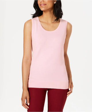 Suéter feminino sem mangas com gola redonda Charter Club, rosa, tamanho extragrande