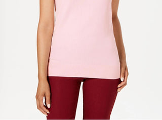 Suéter feminino sem mangas com gola redonda Charter Club, rosa, tamanho extragrande