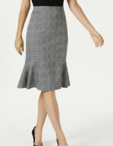 Saia peplum xadrez feminina NY Collection, preta, tamanho pequeno médio