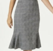 Saia peplum xadrez feminina NY Collection, preta, tamanho pequeno médio