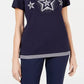 Blusa feminina Karen Scott de algodão com estampa de estrela, azul, tamanho pequeno