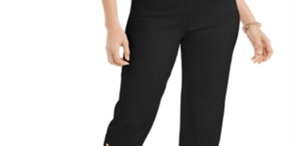 Calça Capri Feminina JM Collection com Punho Enfeitado, Preta, Tamanho Grande