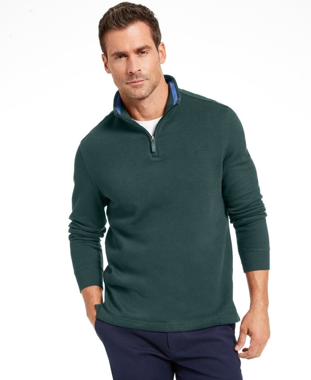 Pulôver masculino Club Room com acabamento contrastante e zíper 1/4, verde, tamanho pequeno