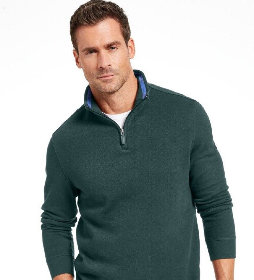 Pulôver masculino Club Room com acabamento contrastante e zíper 1/4, verde, tamanho pequeno