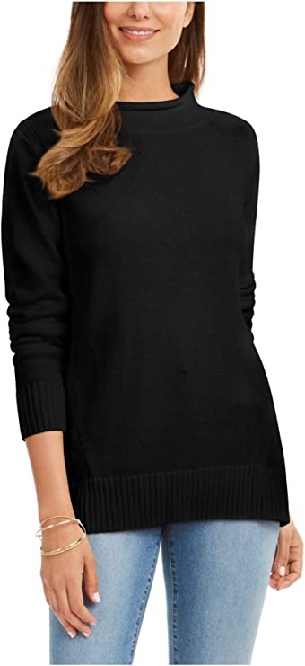 Karen Scott Suéter Feminino de Algodão com Gola Falsa Preto/Branco Tamanho P