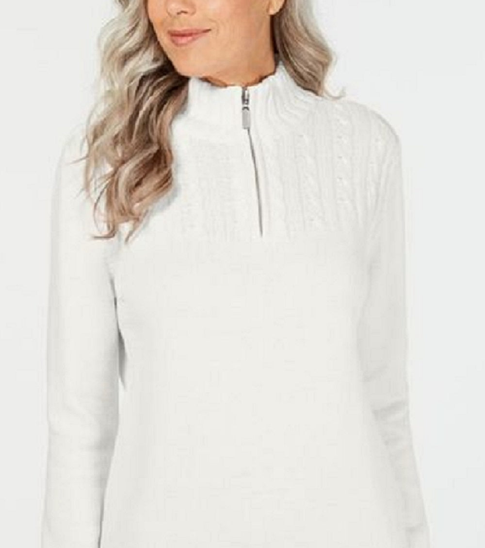 Karen Scott Suéter Feminino de Algodão com Gola Falsa, Branco, Tamanho Pequeno G
