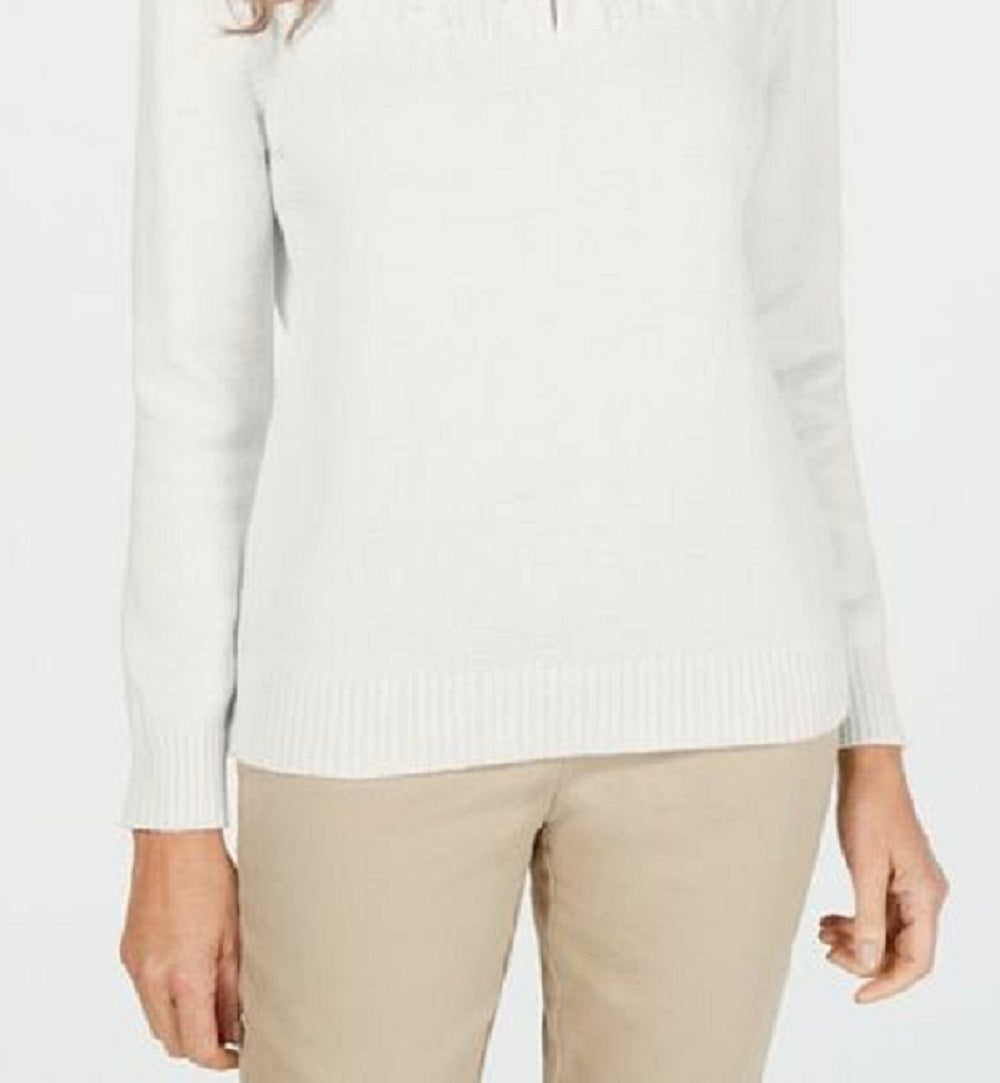 Karen Scott Suéter Feminino de Algodão com Gola Falsa, Branco, Tamanho Pequeno G