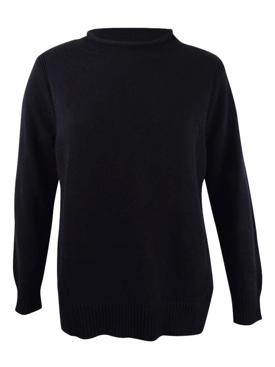 Karen Scott Suéter Feminino de Algodão com Gola Falsa Preto/Branco Tamanho P