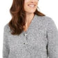 Karen Scott Suéter Henley de Algodão Marmorizado Feminino Cinza Tamanho P