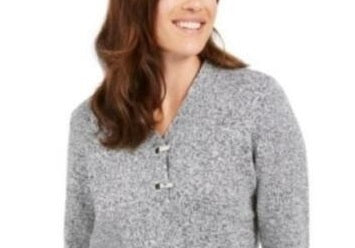 Karen Scott Suéter Henley de Algodão Marmorizado Feminino Cinza Tamanho P