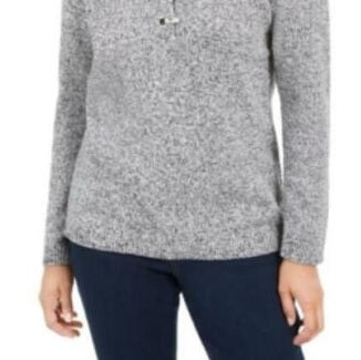 Karen Scott Suéter Henley de Algodão Marmorizado Feminino Cinza Tamanho P