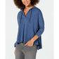 Blusa com capuz feminina Style &amp; Co, manga 3/4, azul, tamanho médio