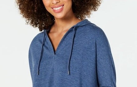 Blusa com capuz feminina Style &amp; Co, manga 3/4, azul, tamanho médio