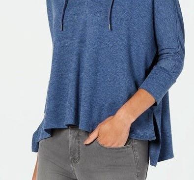 Blusa com capuz feminina Style &amp; Co, manga 3/4, azul, tamanho médio
